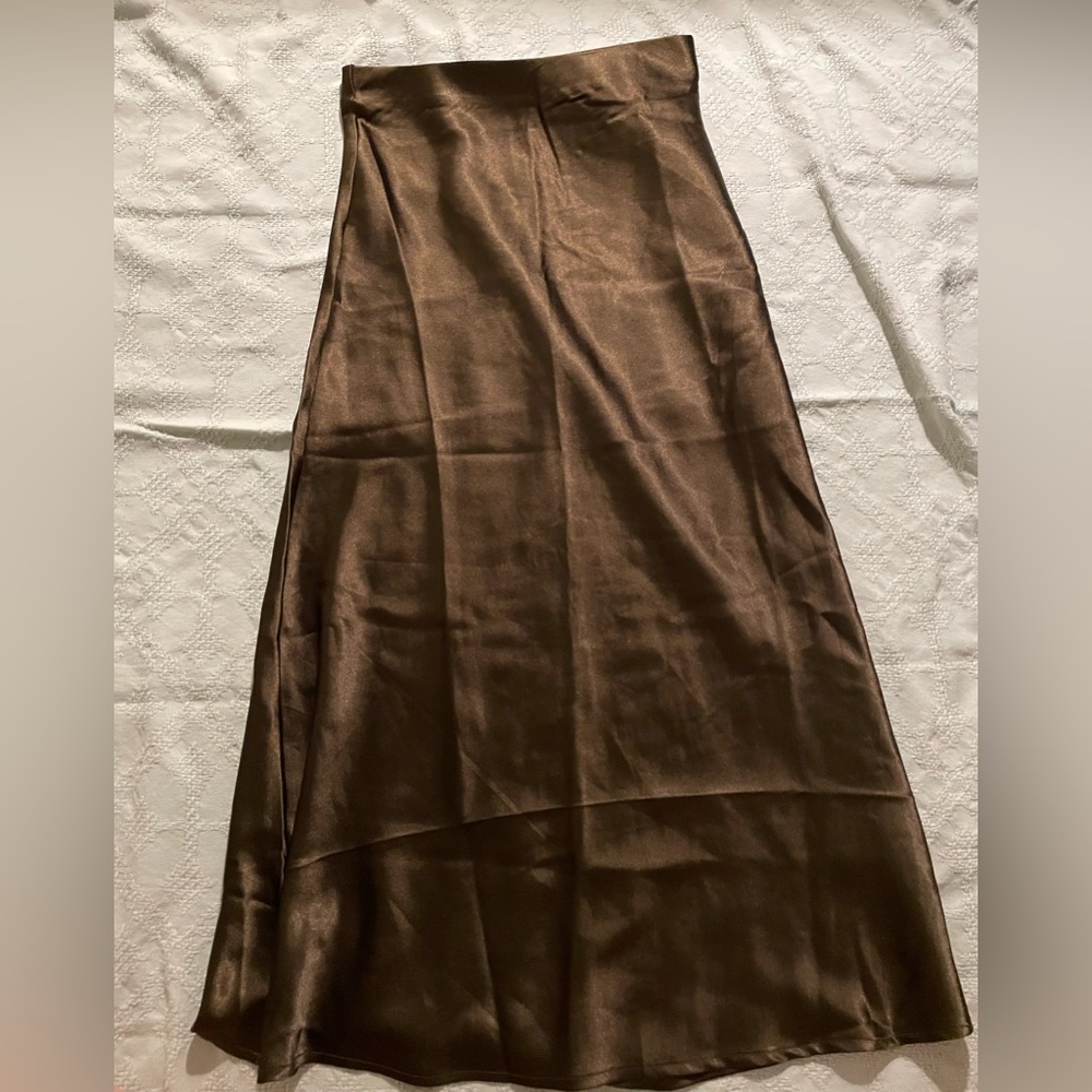 CHOCOLATE SATIN MIDI SKIRT